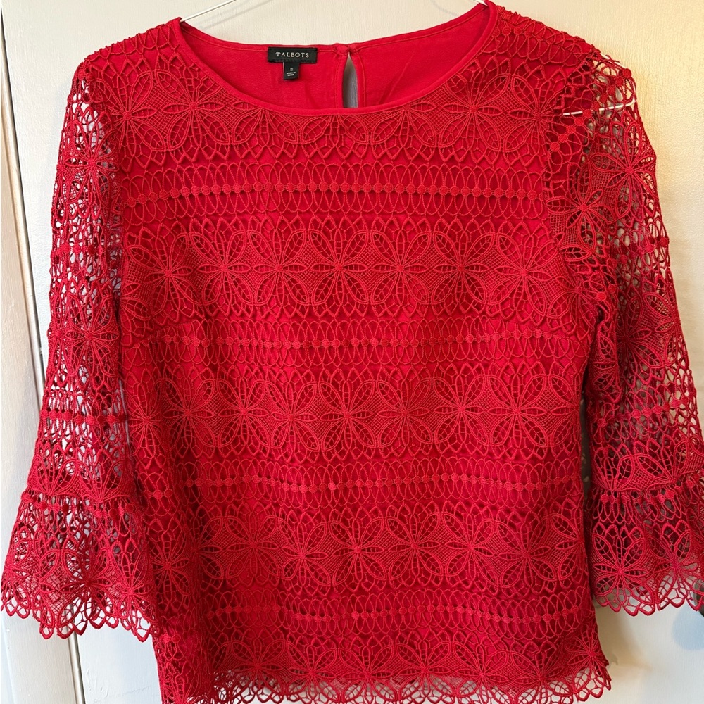 Talbots Vibrant Red Lace Blouse